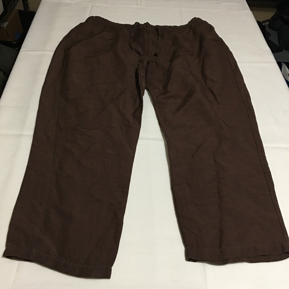 Cubavera Linen Blend Pants Mens XL Brown Drawstring Casual
